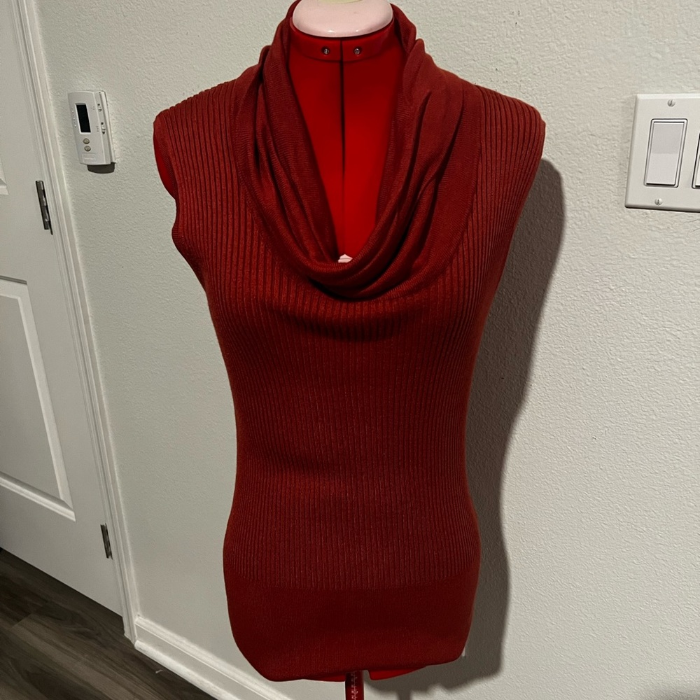 Red Sleeveless Cowl Neck Top